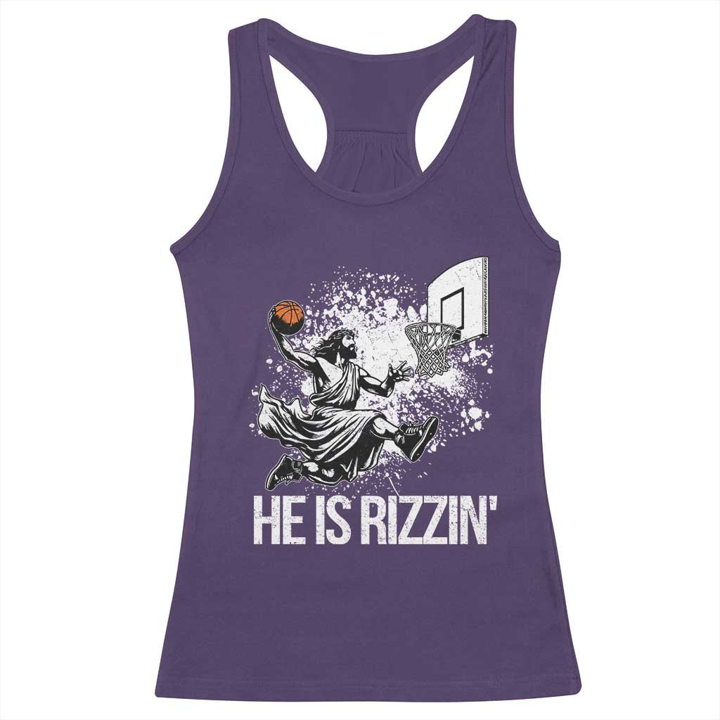 Funny Jesus Basketball Racerback Tank Top He Is Rizzin Sport Player Meme TS11 Purple Print Your Wear