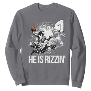 Funny Jesus Basketball Sweatshirt He Is Rizzin Sport Player Meme TS11 Charcoal Print Your Wear