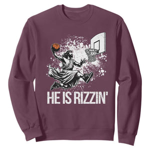 Funny Jesus Basketball Sweatshirt He Is Rizzin Sport Player Meme TS11 Maroon Print Your Wear