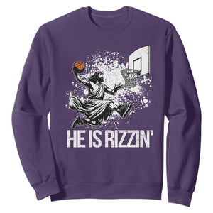 Funny Jesus Basketball Sweatshirt He Is Rizzin Sport Player Meme TS11 Purple Print Your Wear