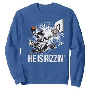 Funny Jesus Basketball Sweatshirt He Is Rizzin Sport Player Meme TS11 Royal Blue Print Your Wear