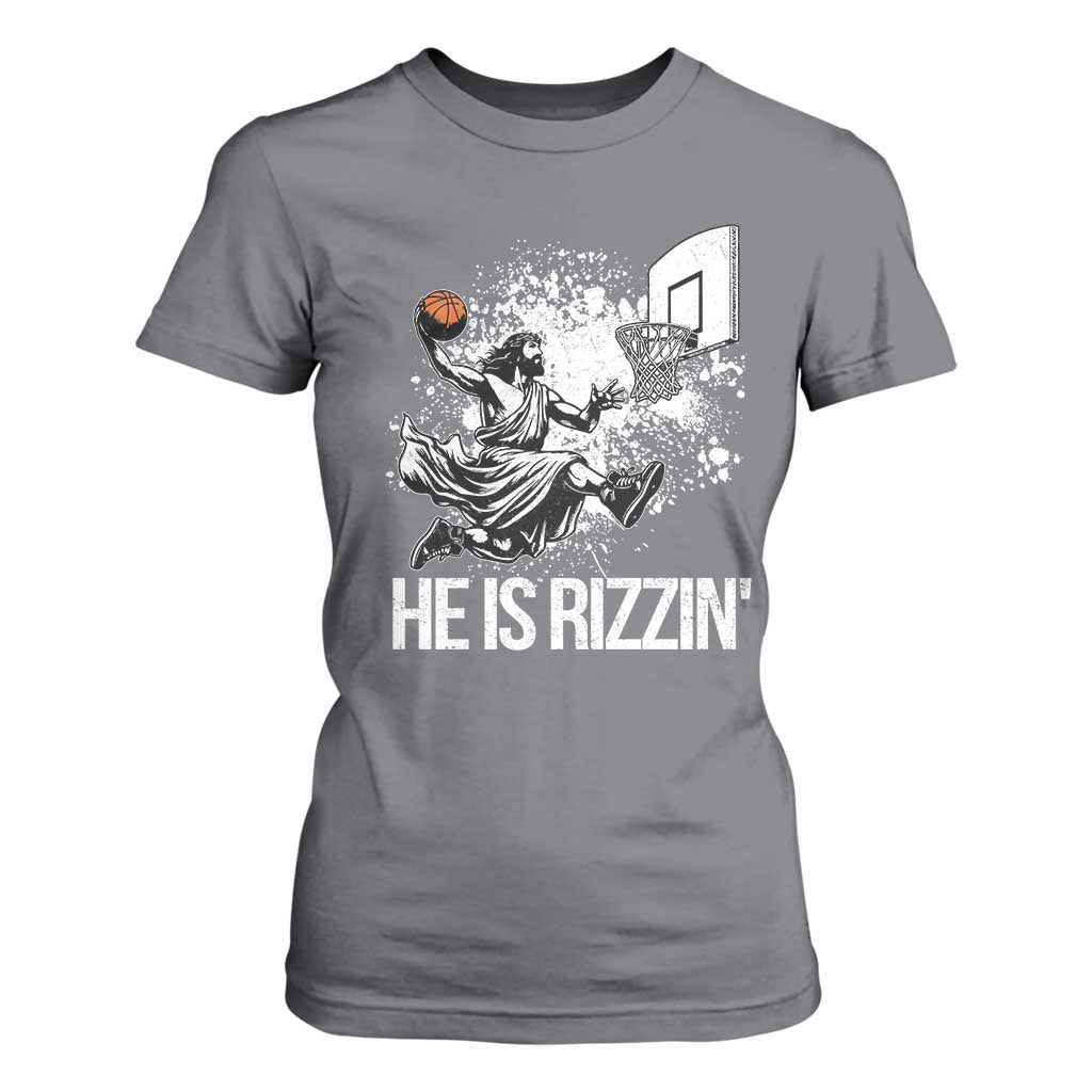 Funny Jesus Basketball T Shirt For Women He Is Rizzin Sport Player Meme TS11 Charcoal Print Your Wear