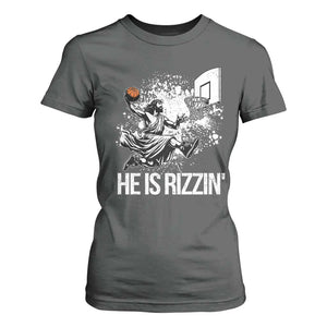 Funny Jesus Basketball T Shirt For Women He Is Rizzin Sport Player Meme TS11 Dark Heather Print Your Wear