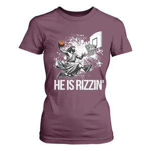 Funny Jesus Basketball T Shirt For Women He Is Rizzin Sport Player Meme TS11 Maroon Print Your Wear