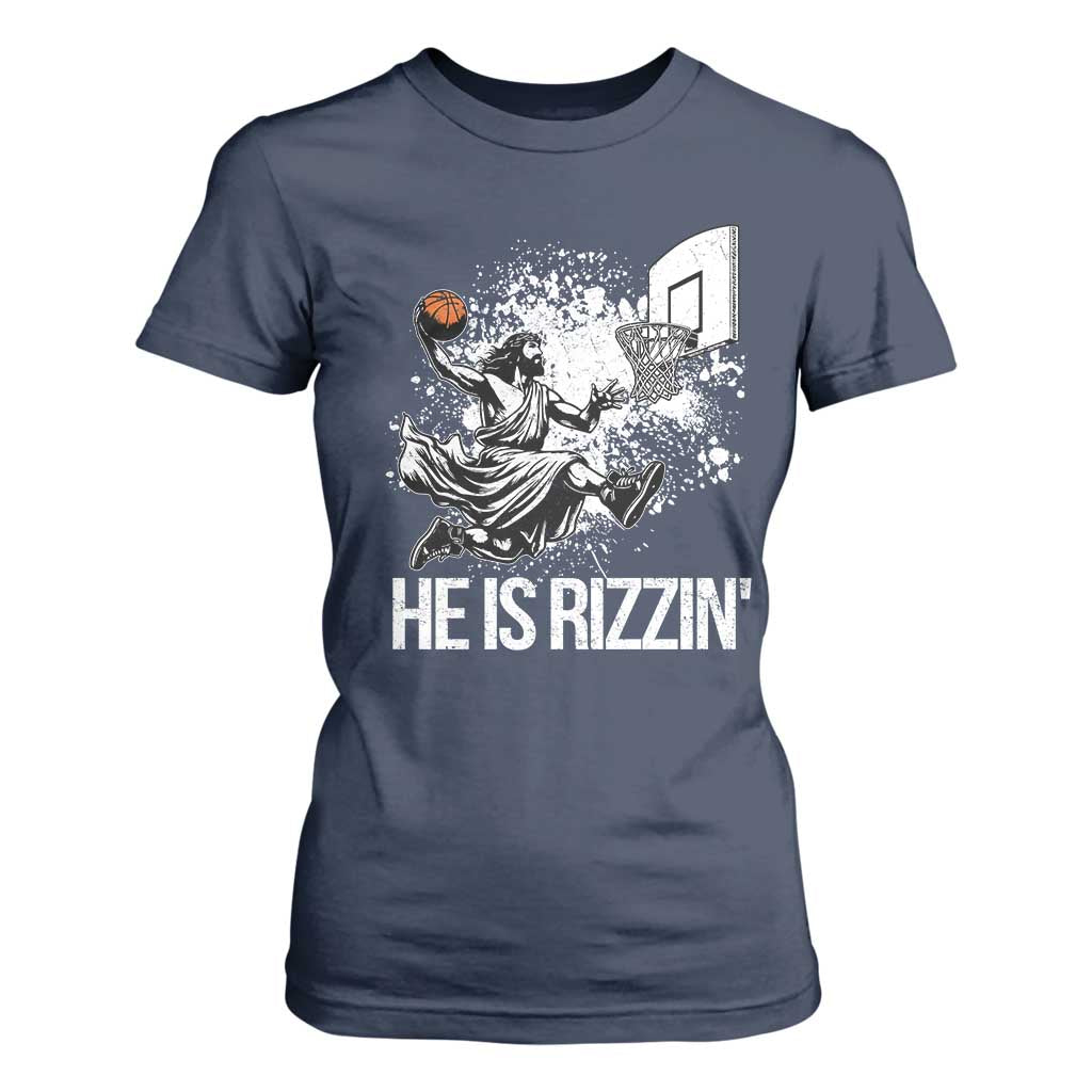 Funny Jesus Basketball T Shirt For Women He Is Rizzin Sport Player Meme TS11 Navy Print Your Wear