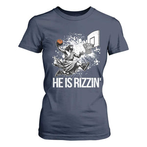 Funny Jesus Basketball T Shirt For Women He Is Rizzin Sport Player Meme TS11 Navy Print Your Wear
