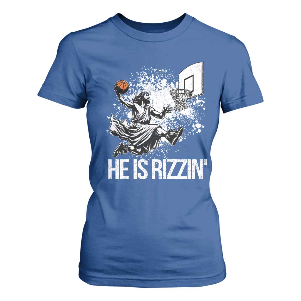 Funny Jesus Basketball T Shirt For Women He Is Rizzin Sport Player Meme TS11 Royal Blue Print Your Wear