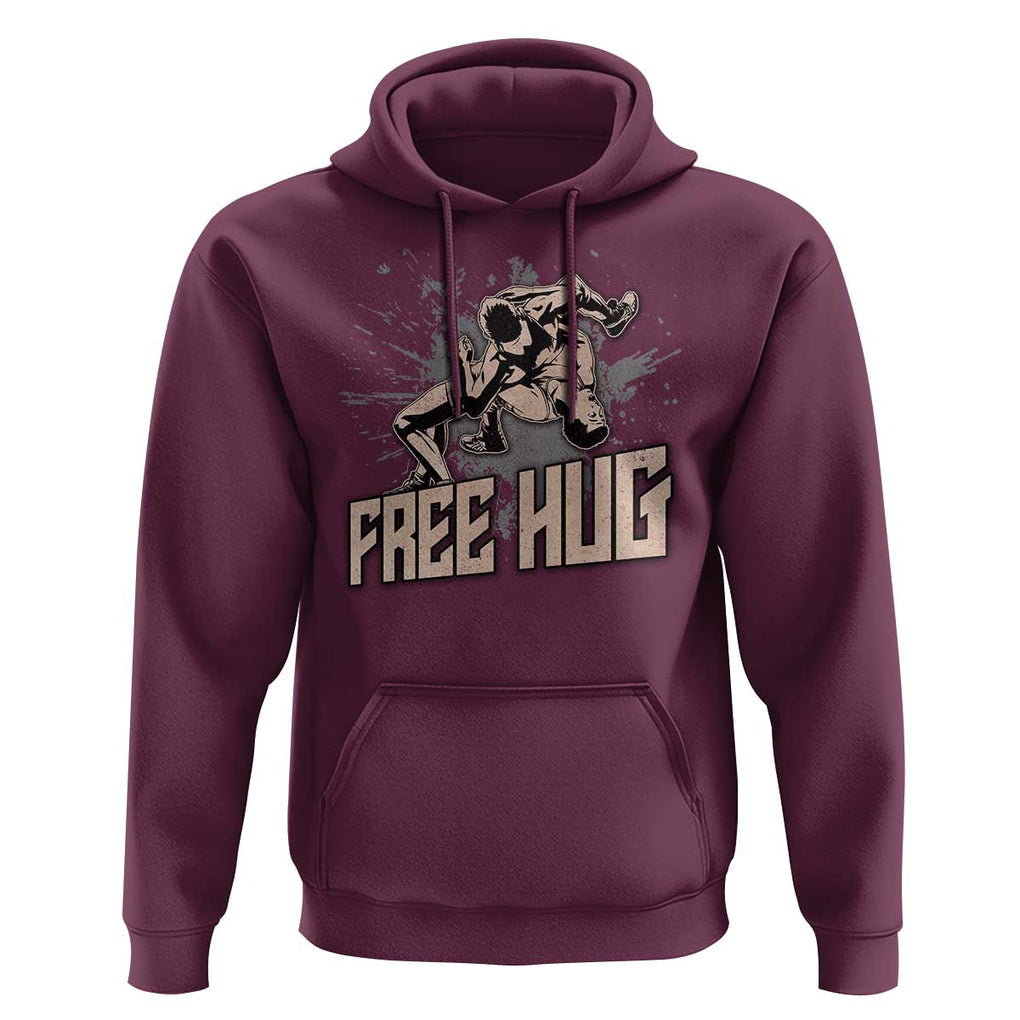 Funny Wrestling Hoodie Free Hug Vintage Wrestler TS11 Maroon Print Your Wear