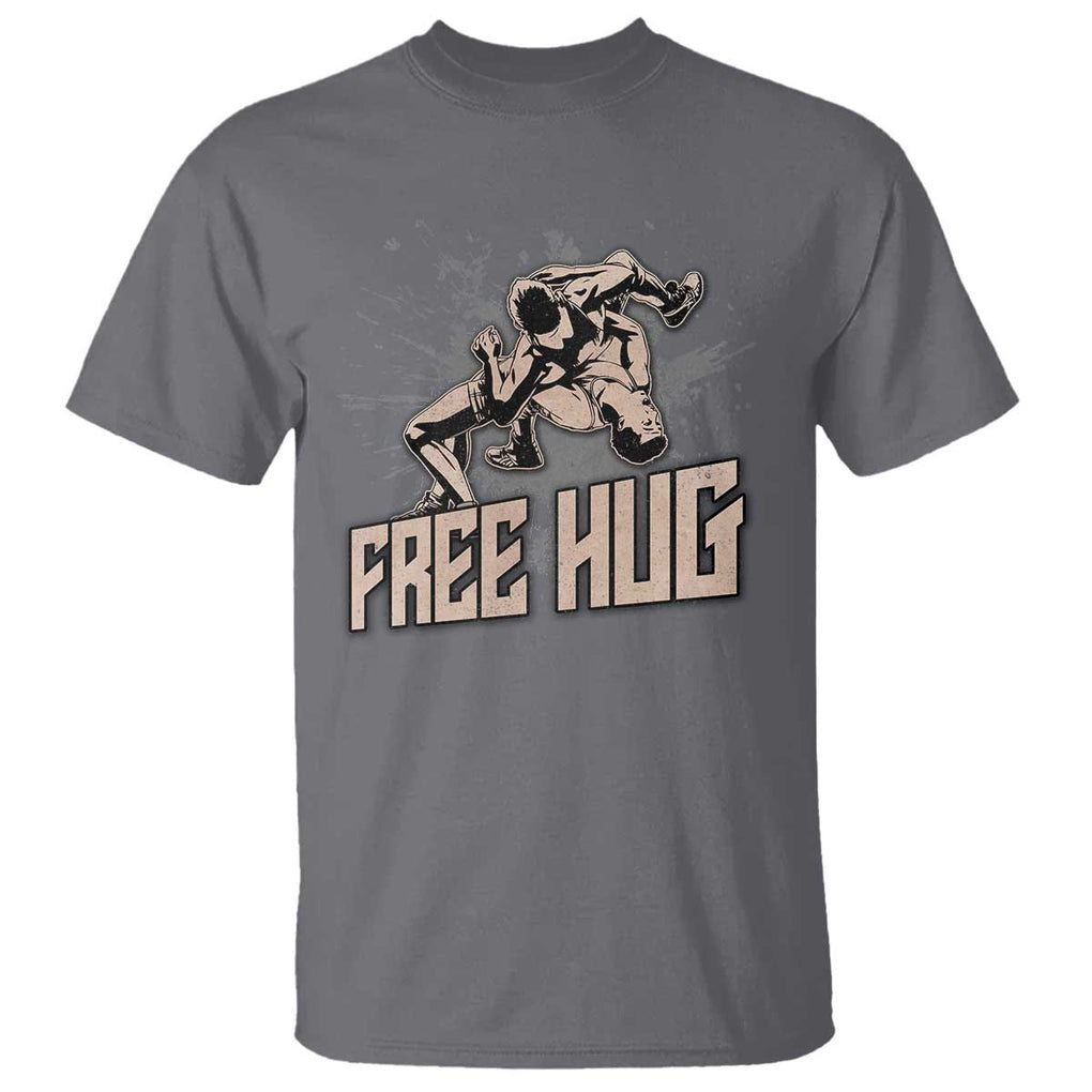 Funny Wrestling T Shirt Free Hug Vintage Wrestler TS11 Charcoal Print Your Wear