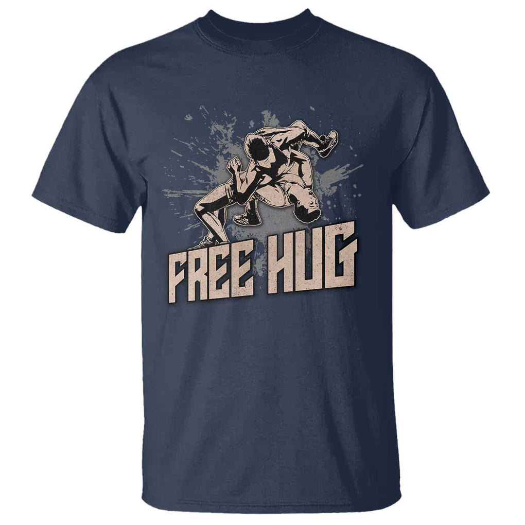 Funny Wrestling T Shirt Free Hug Vintage Wrestler TS11 Navy Print Your Wear