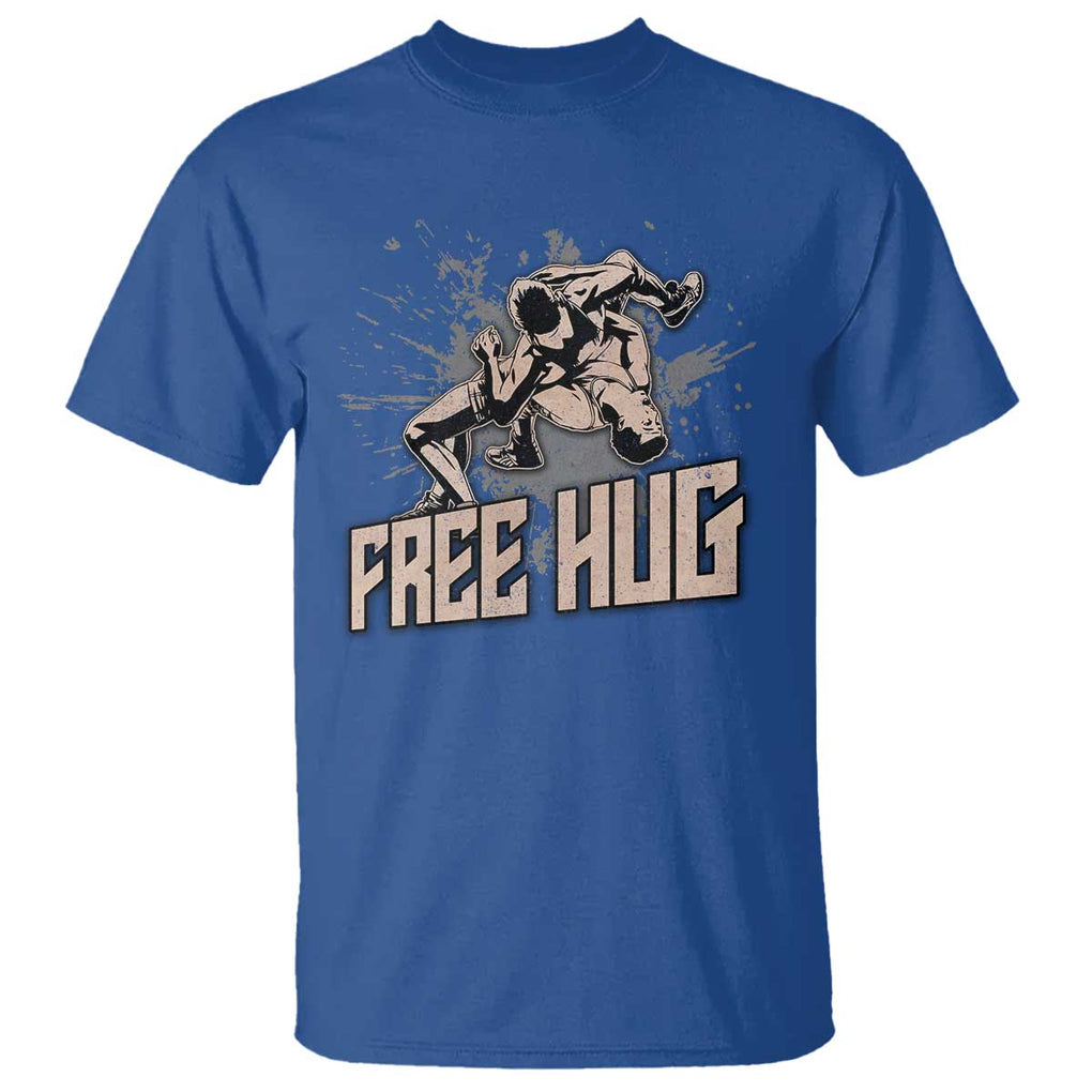 Funny Wrestling T Shirt Free Hug Vintage Wrestler TS11 Royal Blue Print Your Wear
