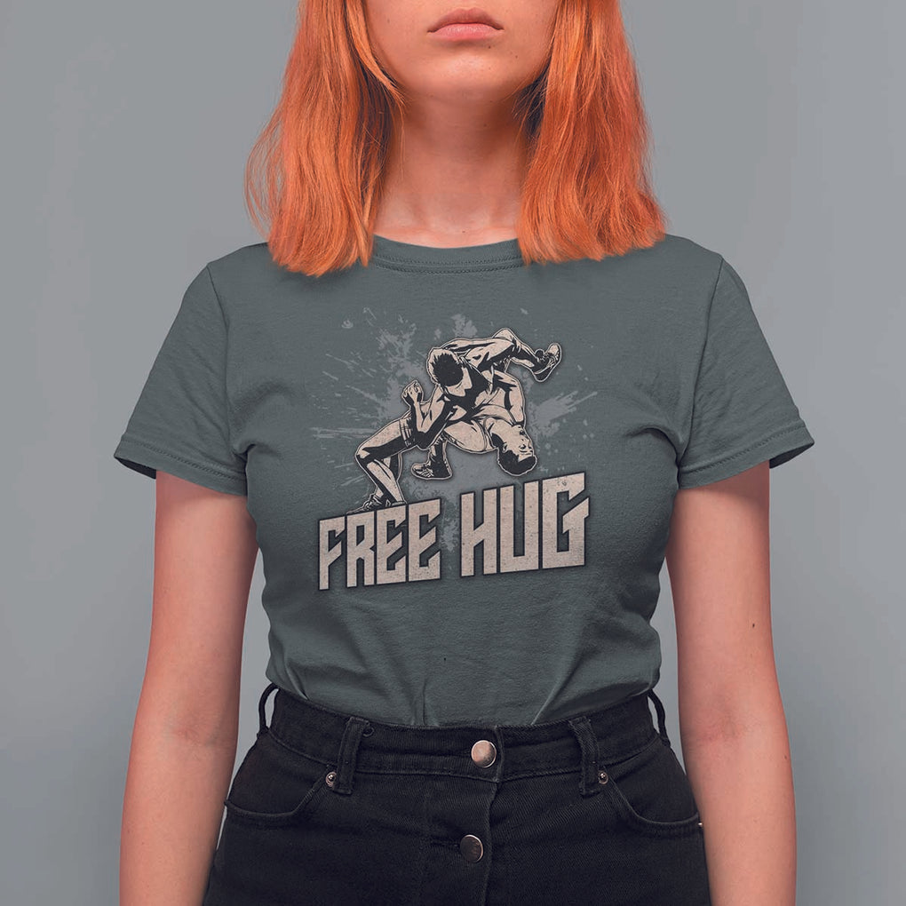 Funny Wrestling T Shirt For Women Free Hug Vintage Wrestler TS11 Dark Heather Print Your Wear