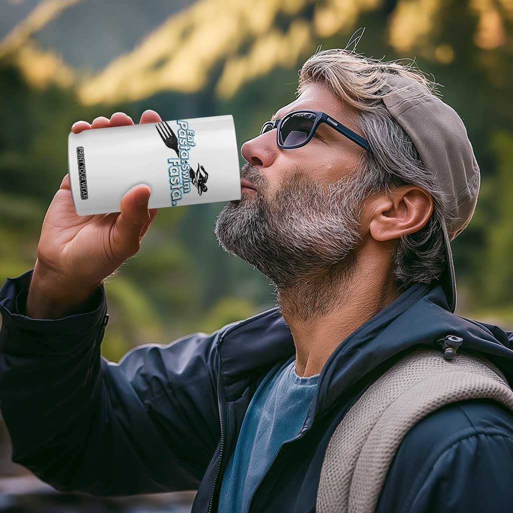 Funny Swimmer 4 in 1 Can Cooler Tumbler Eat Pasta Swim Fasta Fork Swimming TS11 Print Your Wear