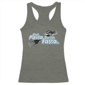 Funny Swimmer Racerback Tank Top Eat Pasta Swim Fasta Fork Swimming TS11 Military Green Print Your Wear