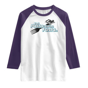 Funny Swimmer Raglan Shirt Eat Pasta Swim Fasta Fork Swimming TS11 White Purple Print Your Wear