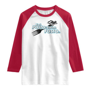 Funny Swimmer Raglan Shirt Eat Pasta Swim Fasta Fork Swimming TS11 White Red Print Your Wear