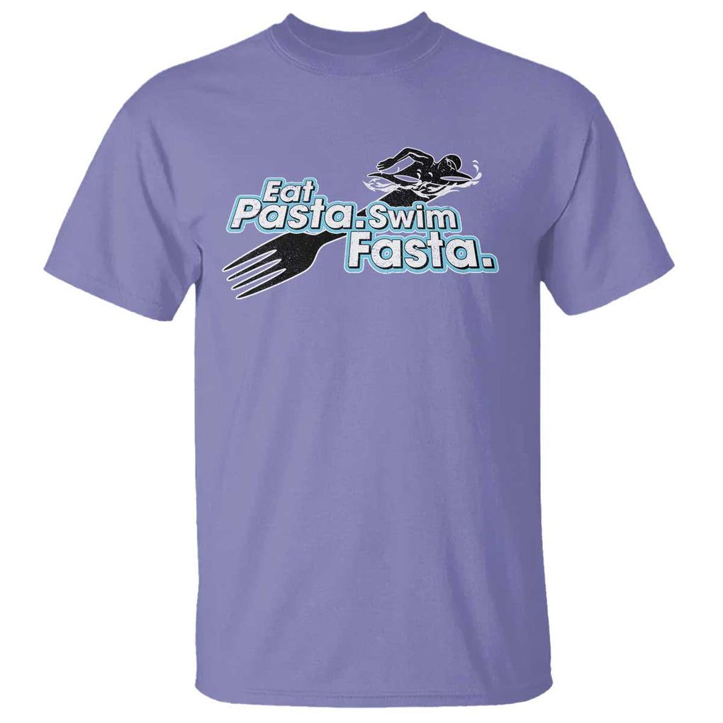 Funny Swimmer T Shirt Eat Pasta Swim Fasta Fork Swimming TS11 Violet Print Your Wear