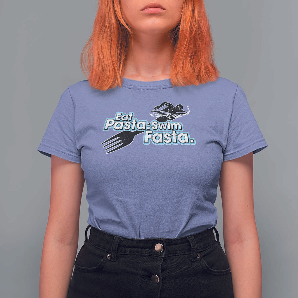 Funny Swimmer T Shirt For Women Eat Pasta Swim Fasta Fork Swimming TS11 Violet Print Your Wear