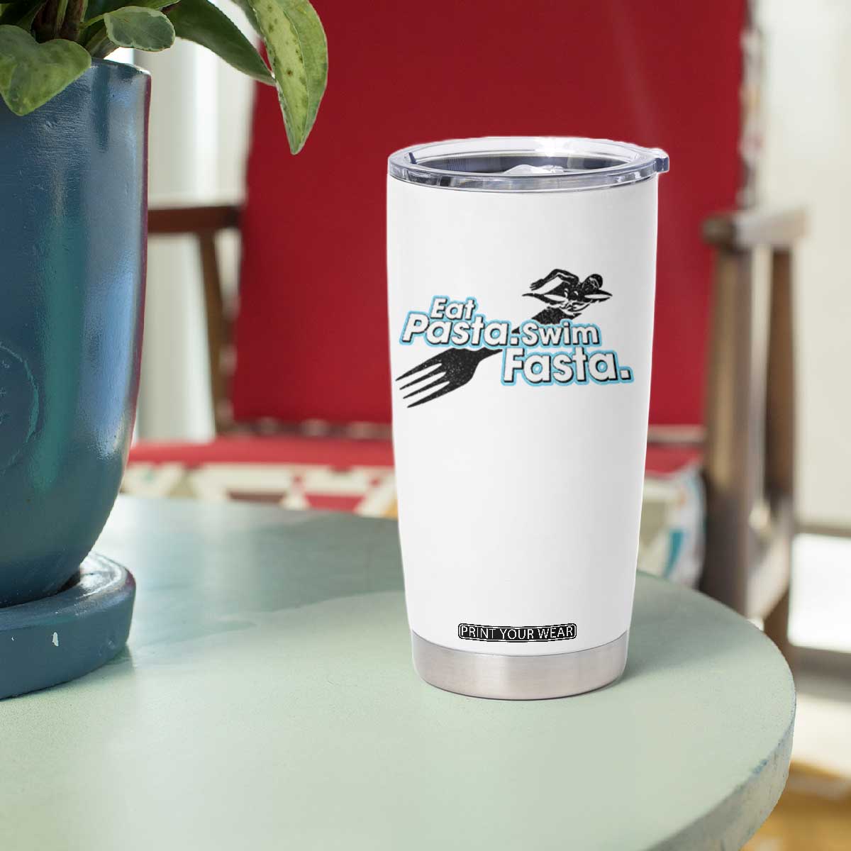 Funny Swimmer Tumbler Cup Eat Pasta Swim Fasta Fork Swimming TS11 Print Your Wear