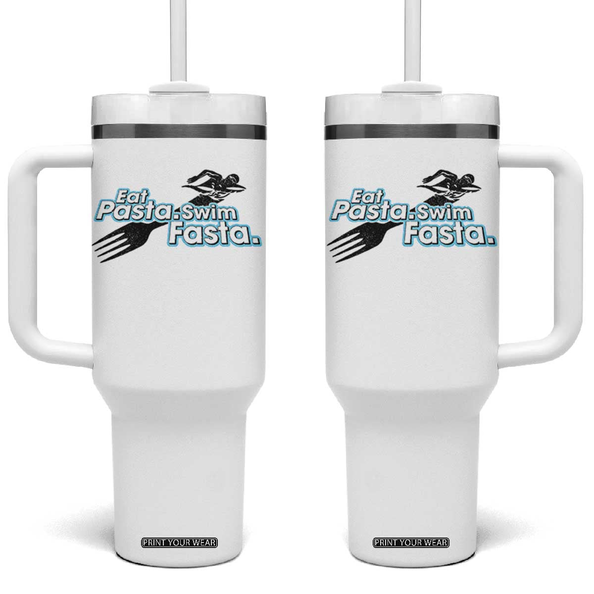 Funny Swimmer Tumbler With Handle Eat Pasta Swim Fasta Fork Swimming TS11 One Size: 40 oz White Print Your Wear
