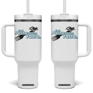 Funny Swimmer Tumbler With Handle Eat Pasta Swim Fasta Fork Swimming TS11 One Size: 40 oz White Print Your Wear