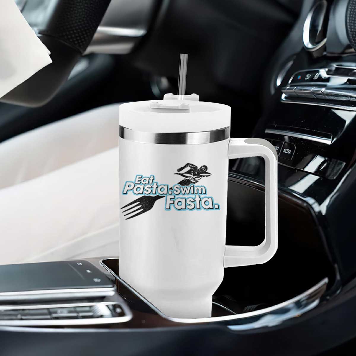 Funny Swimmer Tumbler With Handle Eat Pasta Swim Fasta Fork Swimming TS11 Print Your Wear