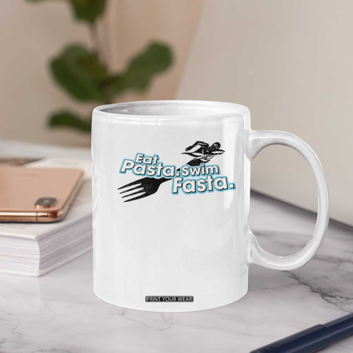 Funny Swimmer Coffee Mug Eat Pasta Swim Fasta Fork Swimming TS11 Print Your Wear
