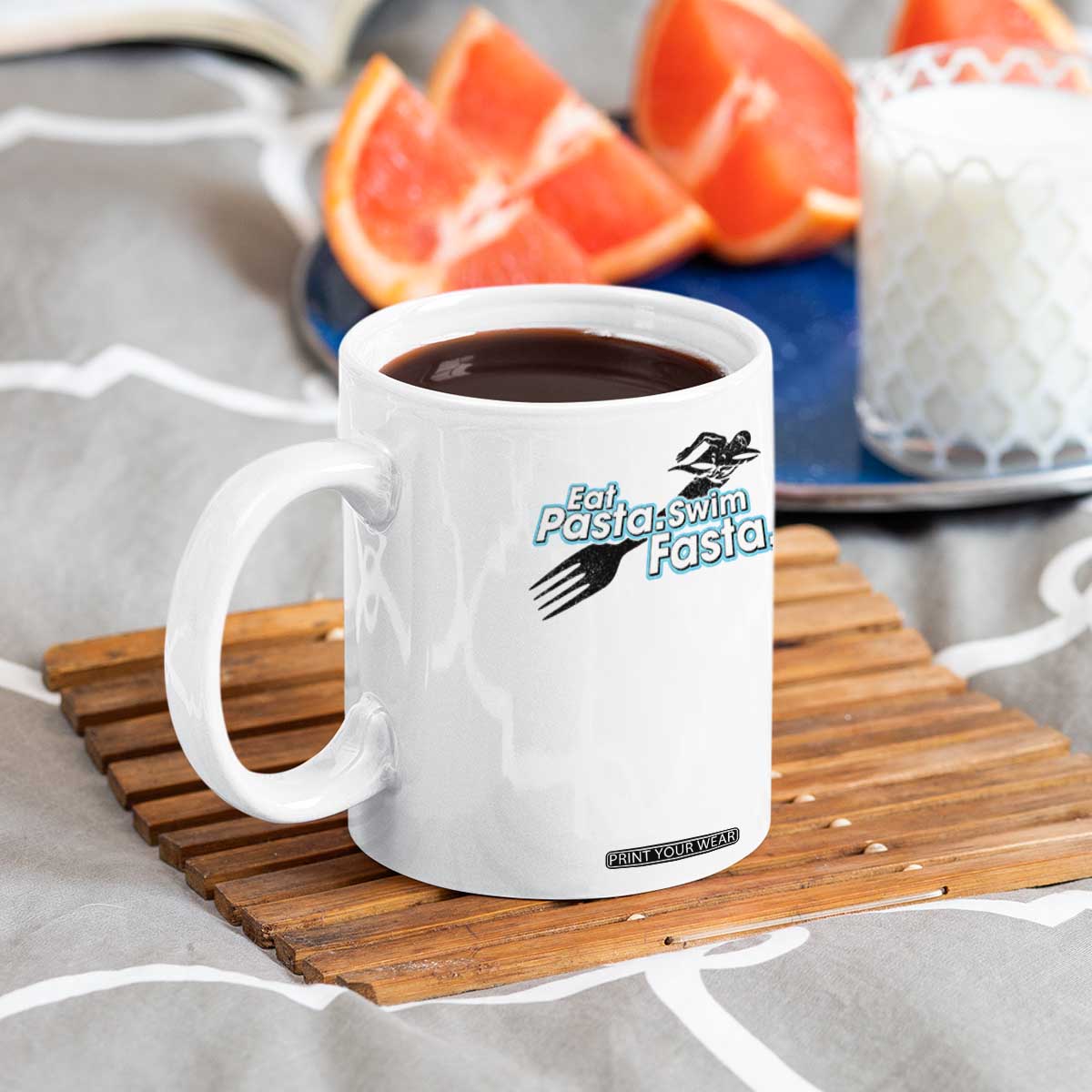 Funny Swimmer Coffee Mug Eat Pasta Swim Fasta Fork Swimming TS11 Print Your Wear