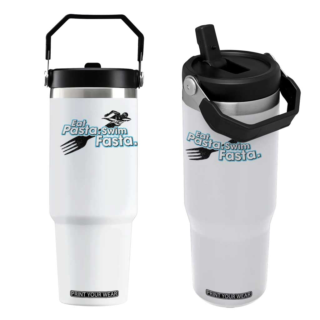 Funny Swimmer Flip Straw Tumbler Eat Pasta Swim Fasta Fork Swimming TS11 One Size: 30 oz White Print Your Wear