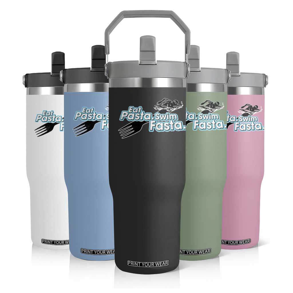 Funny Swimmer Flip Straw Tumbler Eat Pasta Swim Fasta Fork Swimming TS11 Print Your Wear
