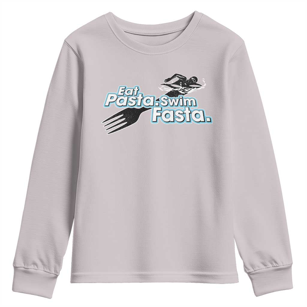 Funny Swimmer Youth Sweatshirt Eat Pasta Swim Fasta Fork Swimming TS11 Ice Gray Print Your Wear