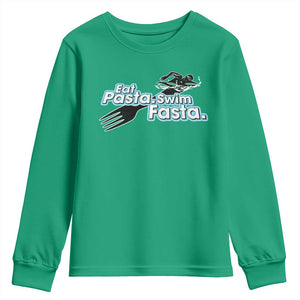 Funny Swimmer Youth Sweatshirt Eat Pasta Swim Fasta Fork Swimming TS11 Irish Green Print Your Wear