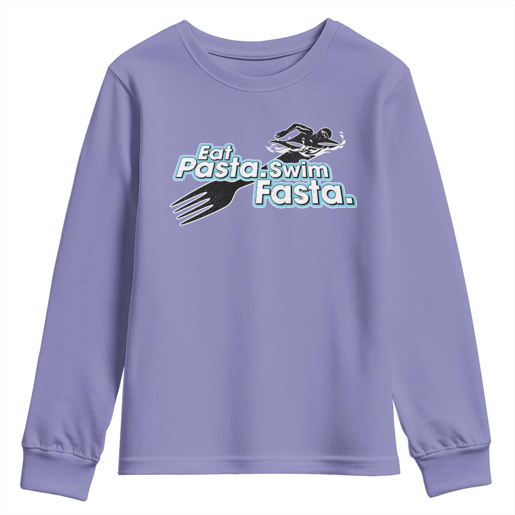 Funny Swimmer Youth Sweatshirt Eat Pasta Swim Fasta Fork Swimming TS11 Violet Print Your Wear
