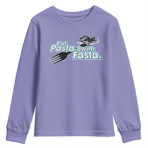 Funny Swimmer Youth Sweatshirt Eat Pasta Swim Fasta Fork Swimming TS11 Violet Print Your Wear