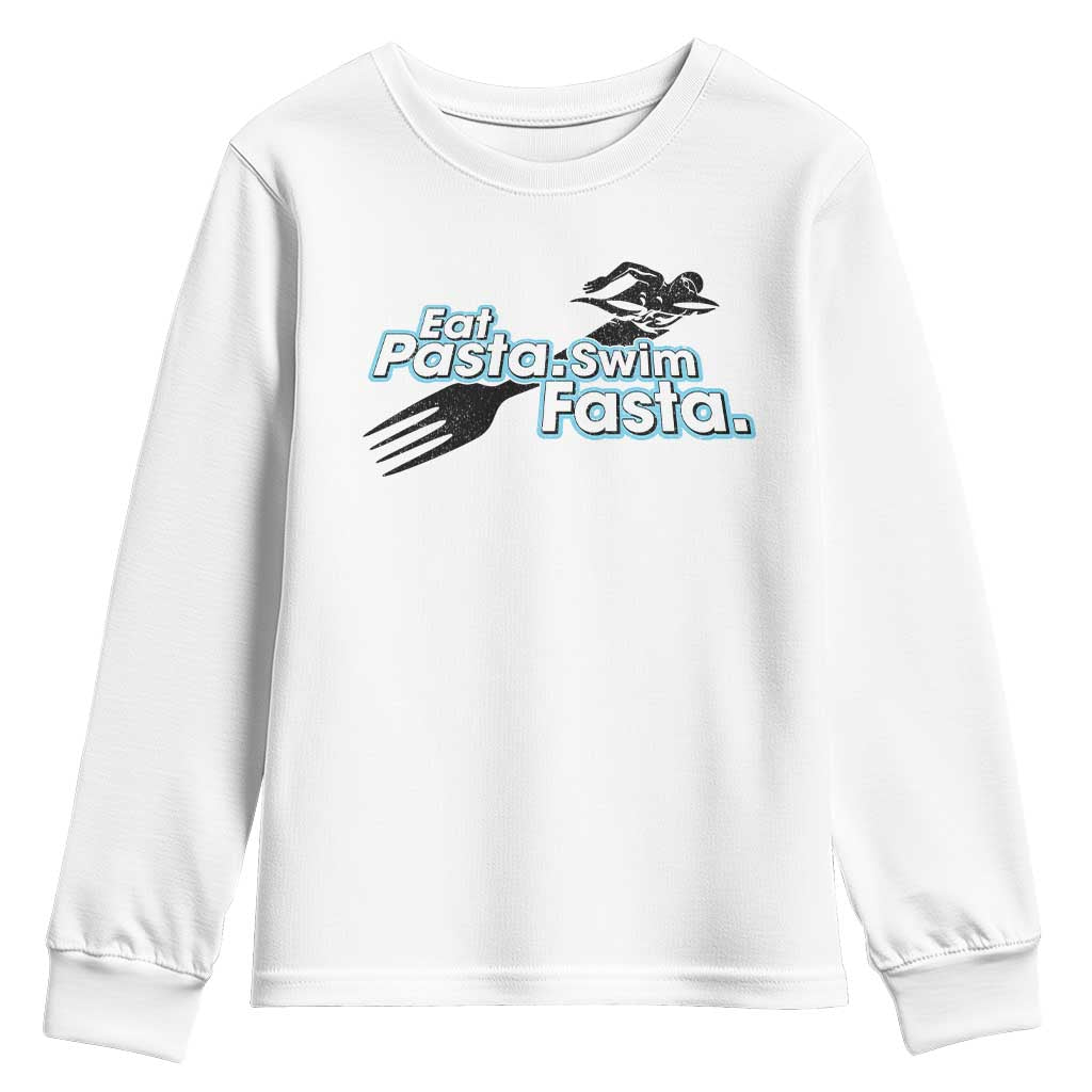 Funny Swimmer Youth Sweatshirt Eat Pasta Swim Fasta Fork Swimming TS11 White Print Your Wear