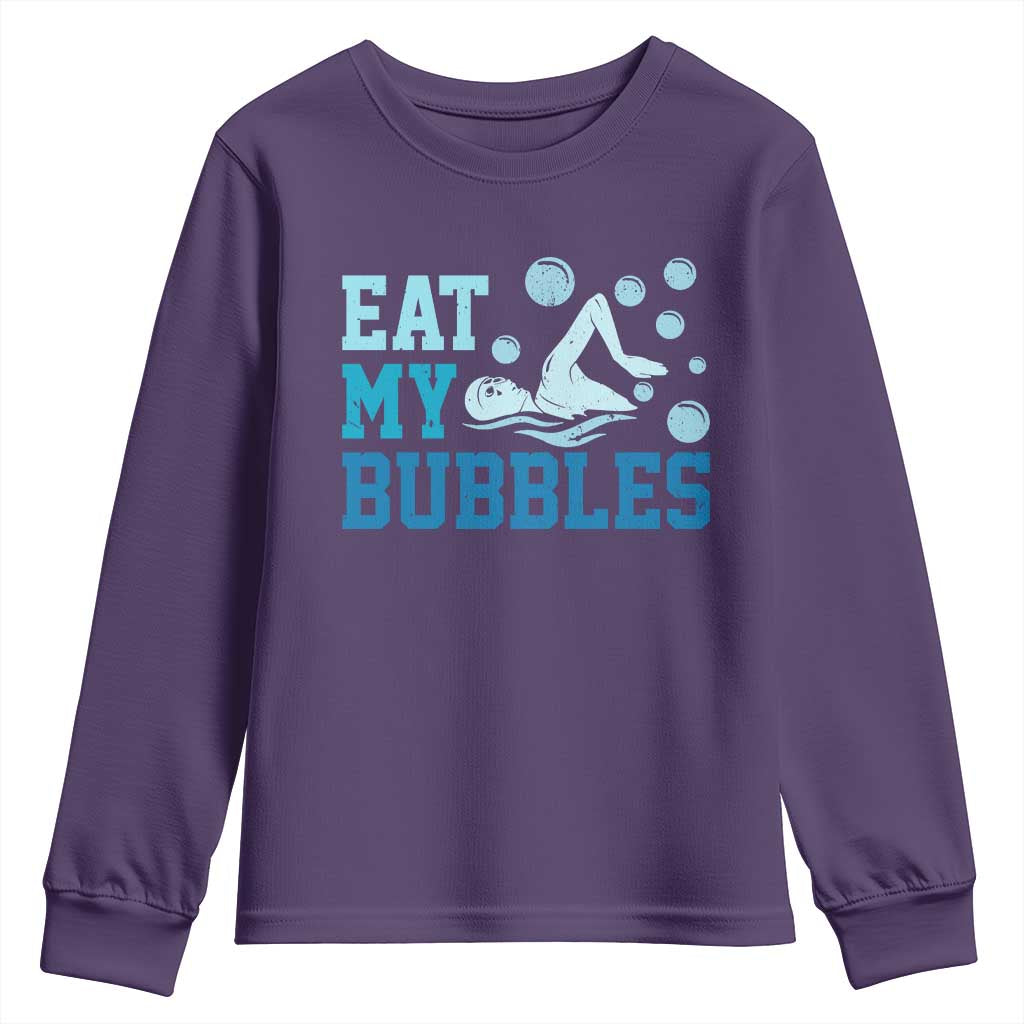 Funny Swimming Youth Sweatshirt Eat My Bubbles Swim Sarcastic TS11 Purple Print Your Wear