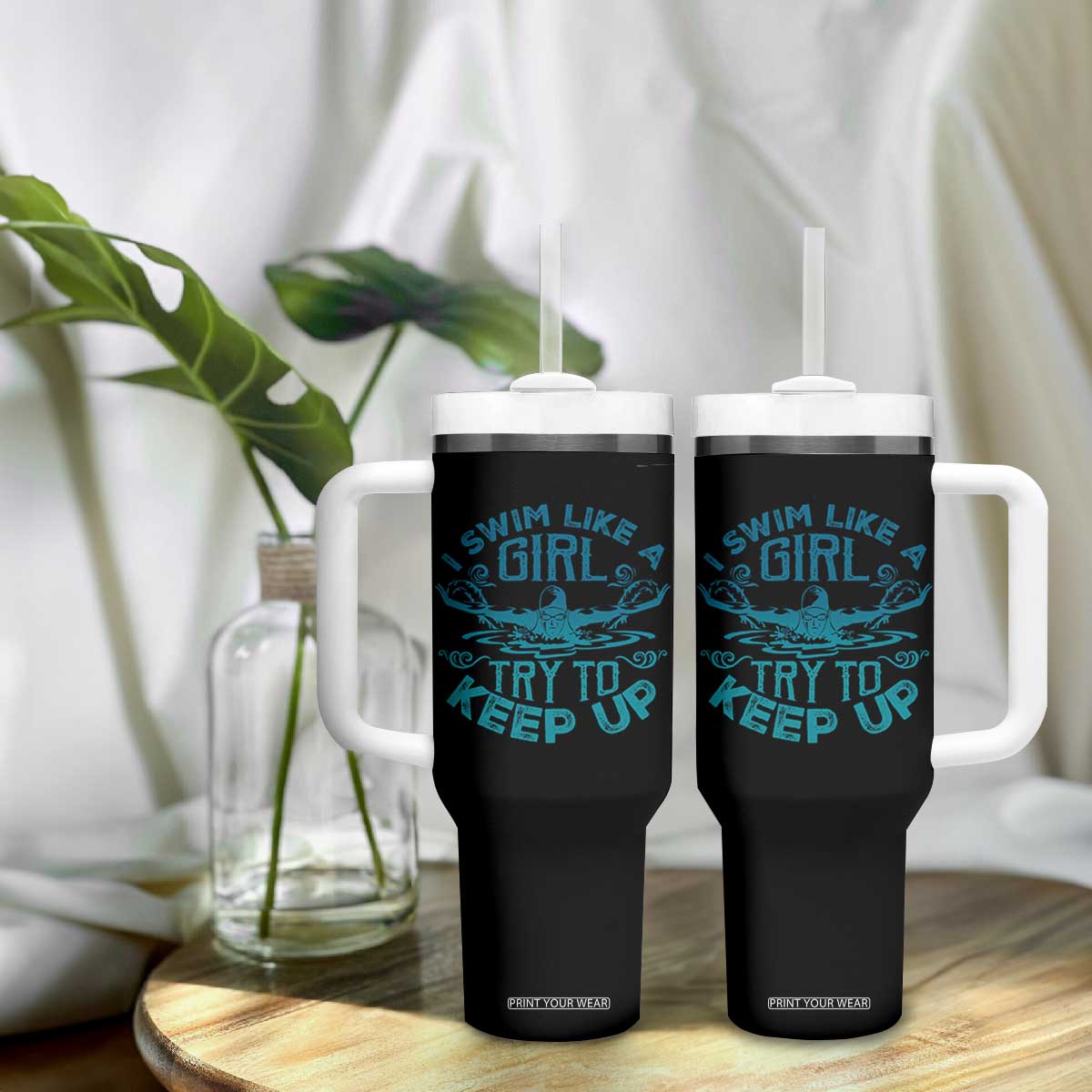 Funny Swimming Tumbler With Handle I Swim Like A Girl Try To Keep Up Swimmer TS11 Print Your Wear