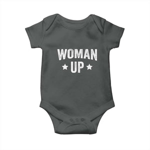 Woman Up Baby Onesie Fitness Gym Workout Feminist TS11 Dark Heather Print Your Wear