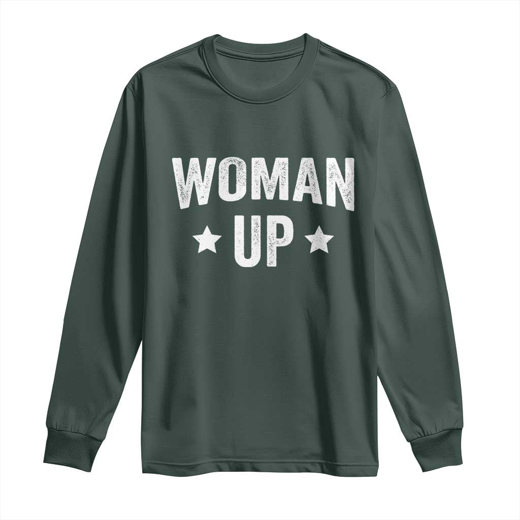 Woman Up Long Sleeve Shirt Fitness Gym Workout Feminist TS11 Dark Forest Green Print Your Wear