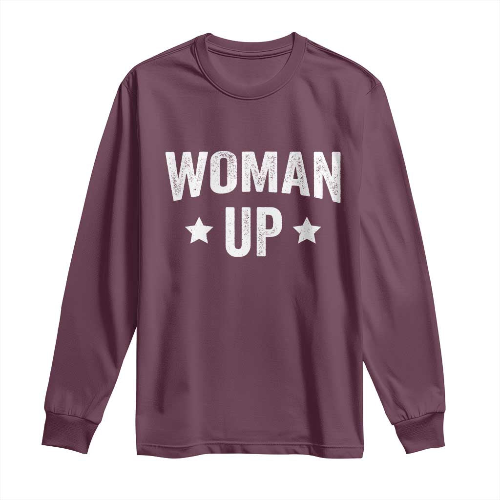 Woman Up Long Sleeve Shirt Fitness Gym Workout Feminist TS11 Maroon Print Your Wear