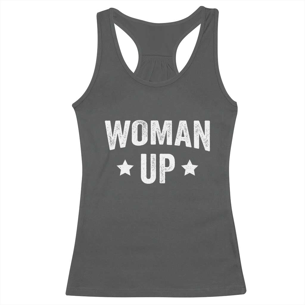 Woman Up Racerback Tank Top Fitness Gym Workout Feminist TS11 Dark Heather Print Your Wear