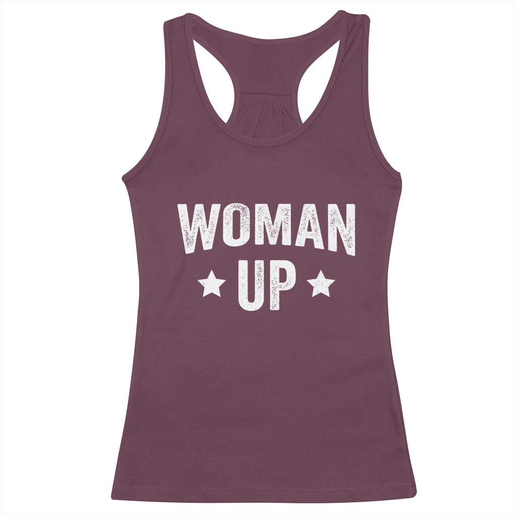 Woman Up Racerback Tank Top Fitness Gym Workout Feminist TS11 Maroon Print Your Wear