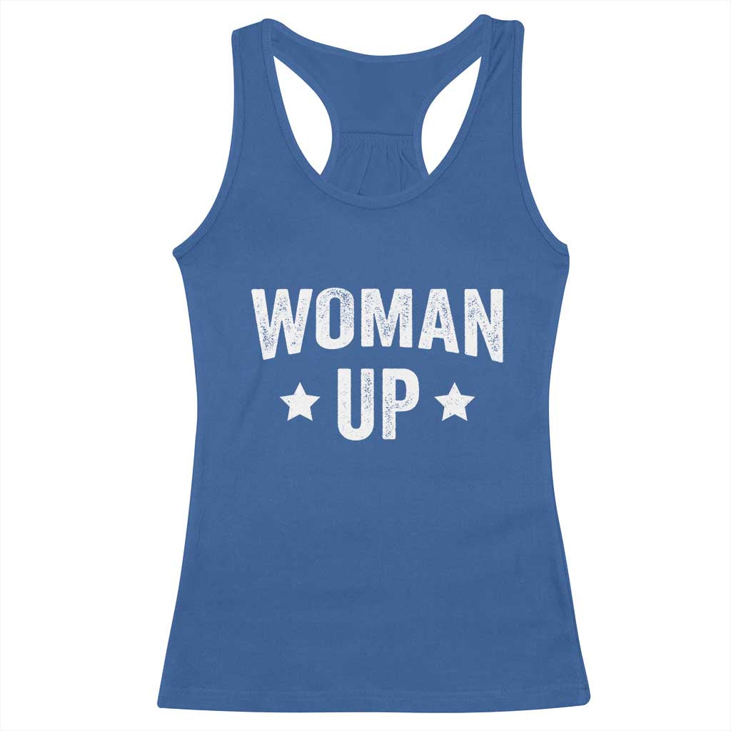 Woman Up Racerback Tank Top Fitness Gym Workout Feminist TS11 Royal Blue Print Your Wear
