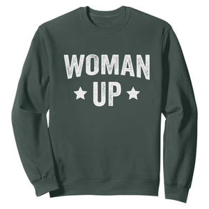 Woman Up Sweatshirt Fitness Gym Workout Feminist TS11 Dark Forest Green Print Your Wear