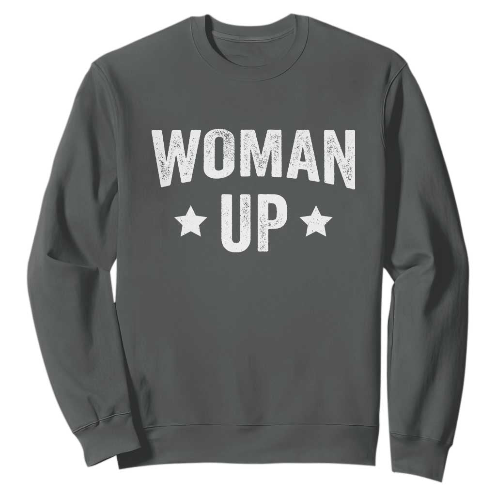 Woman Up Sweatshirt Fitness Gym Workout Feminist TS11 Dark Heather Print Your Wear