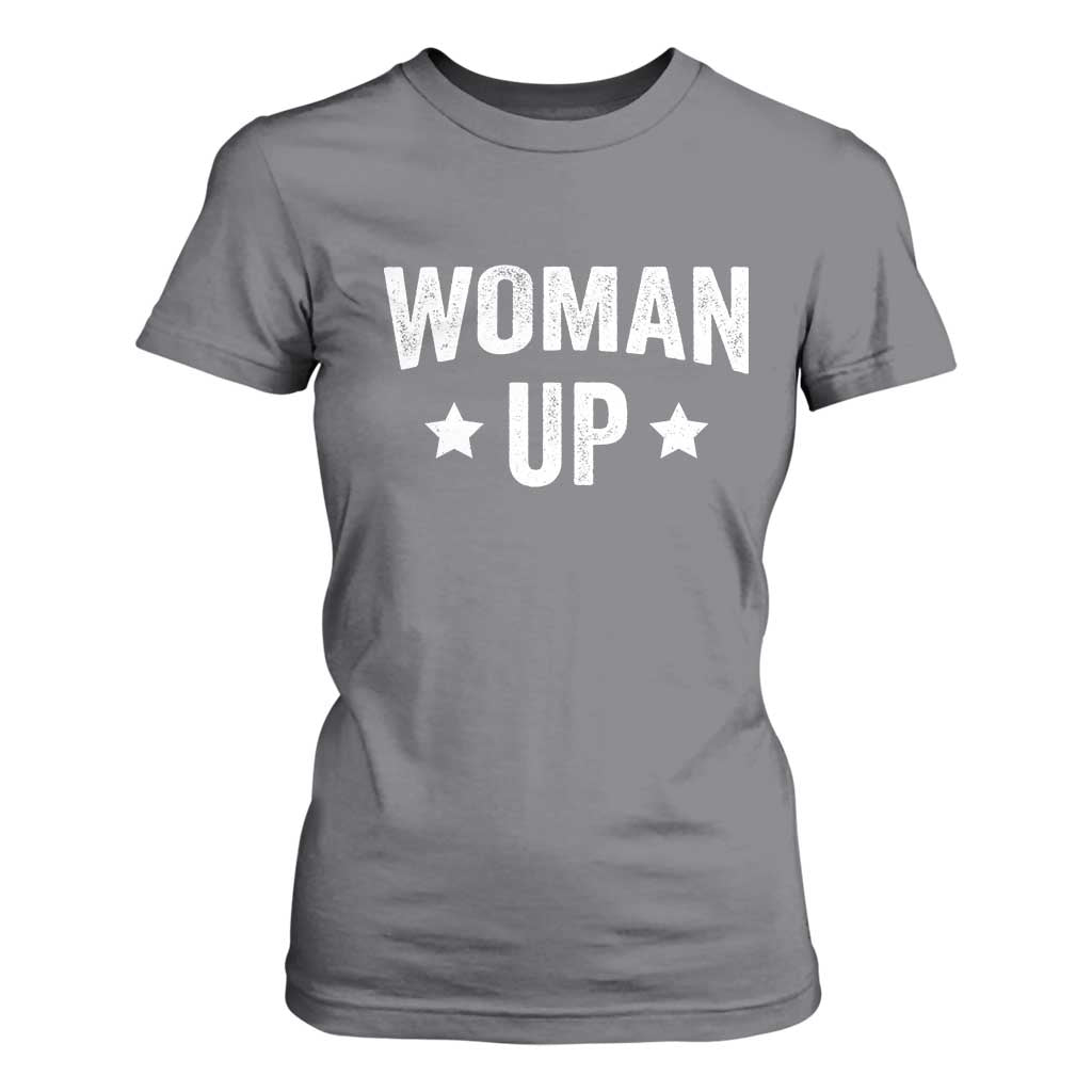 Woman Up T Shirt For Women Fitness Gym Workout Feminist TS11 Charcoal Print Your Wear