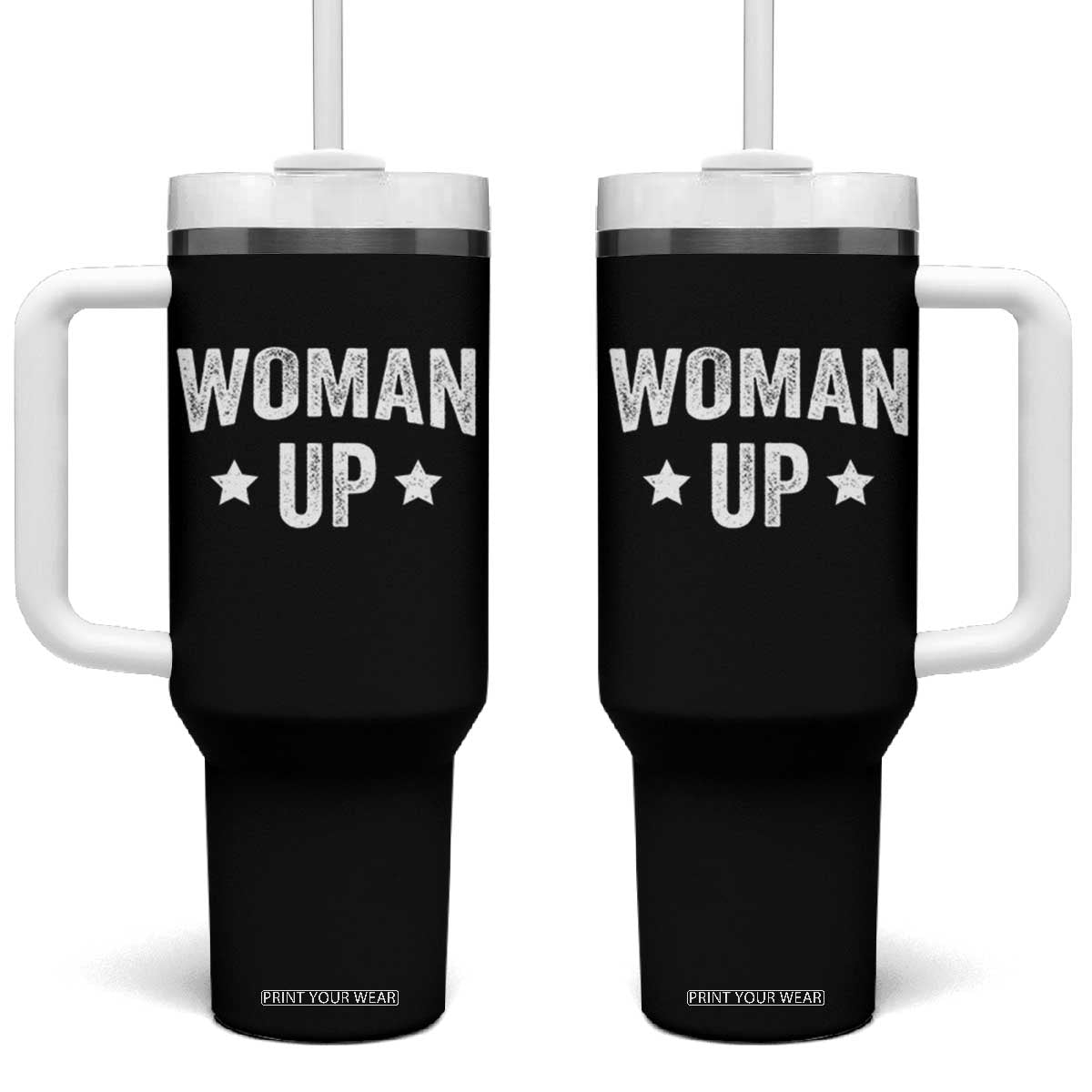 Woman Up Tumbler With Handle Fitness Gym Workout Feminist TS11 One Size: 40 oz Black Print Your Wear