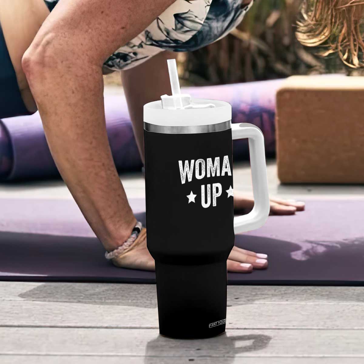 Woman Up Tumbler With Handle Fitness Gym Workout Feminist TS11 Print Your Wear