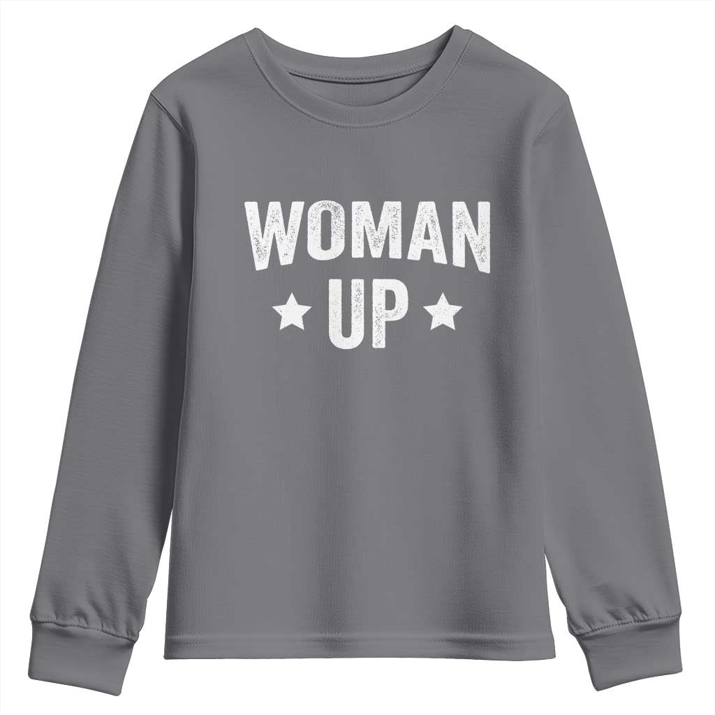 Woman Up Youth Sweatshirt Fitness Gym Workout Feminist TS11 Charcoal Print Your Wear