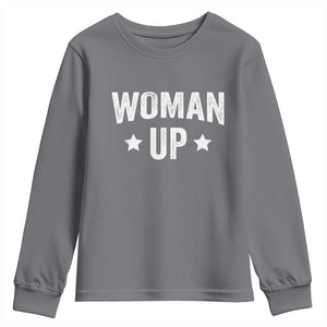 Woman Up Youth Sweatshirt Fitness Gym Workout Feminist TS11 Charcoal Print Your Wear